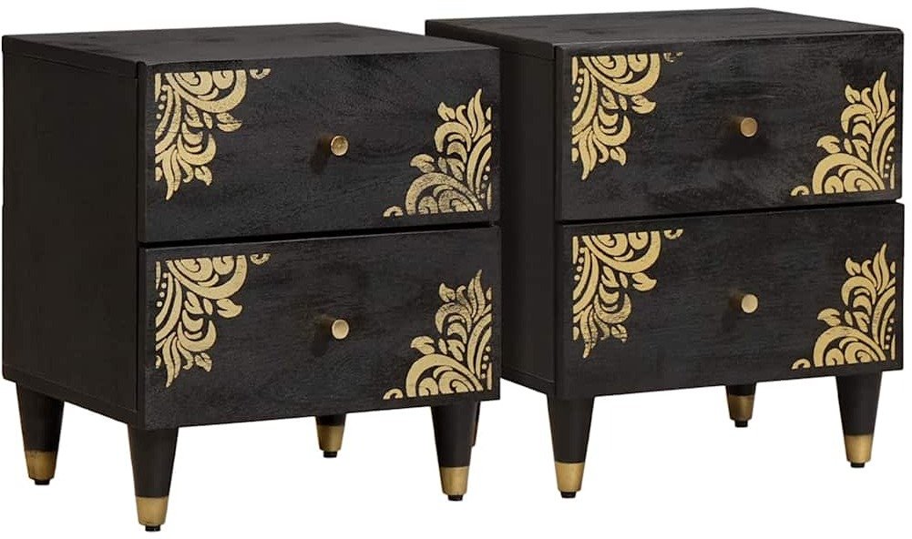 vidaXL Szafka Nocna 2 pcs Czarny 40 x 33 x 46 cm Drewno mango