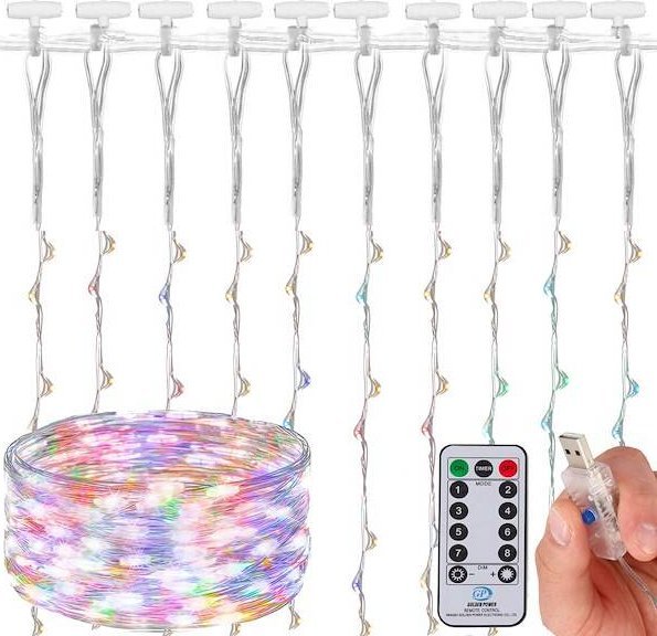 Lampki choinkowe Springos Kurtyna świetlna 200 led girlanda, lampki druciki wewnętrzno-zewnętrzne z programatorem multikolor UNIWERSALNY