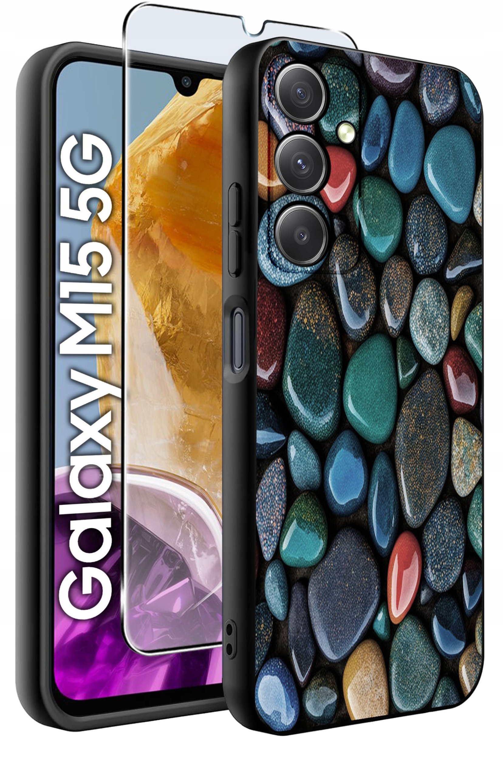 ETUI do Samsung M15 5G WZORY | SILIKONOWE MATT CASE + SZKŁO HARTOWANE 9H