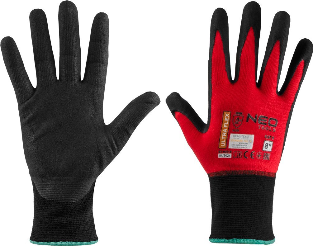 Neo Rękawice robocze ultraflex, nylon-spandex, pokrytcie polimetrowo-nitrylowe (foam), 4131X, rozmiar 8