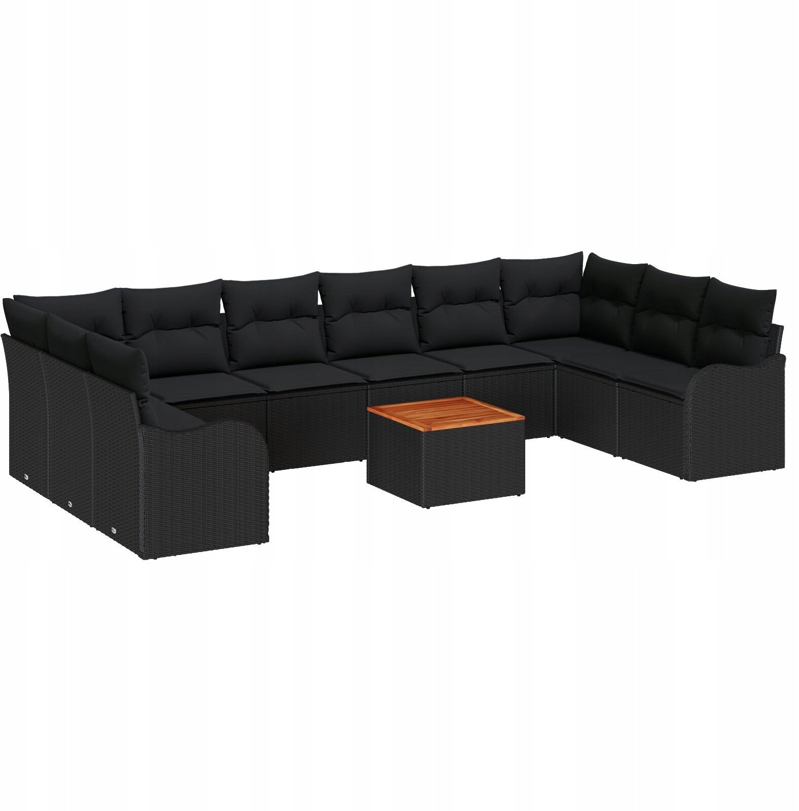 vidaXL 10-częściowy zestaw sofy ogrodowej z poduszkami czarny polirattan akacja, vidaXL 2-osobowa sofa ogrodowa z poduszkami czarny polirattan