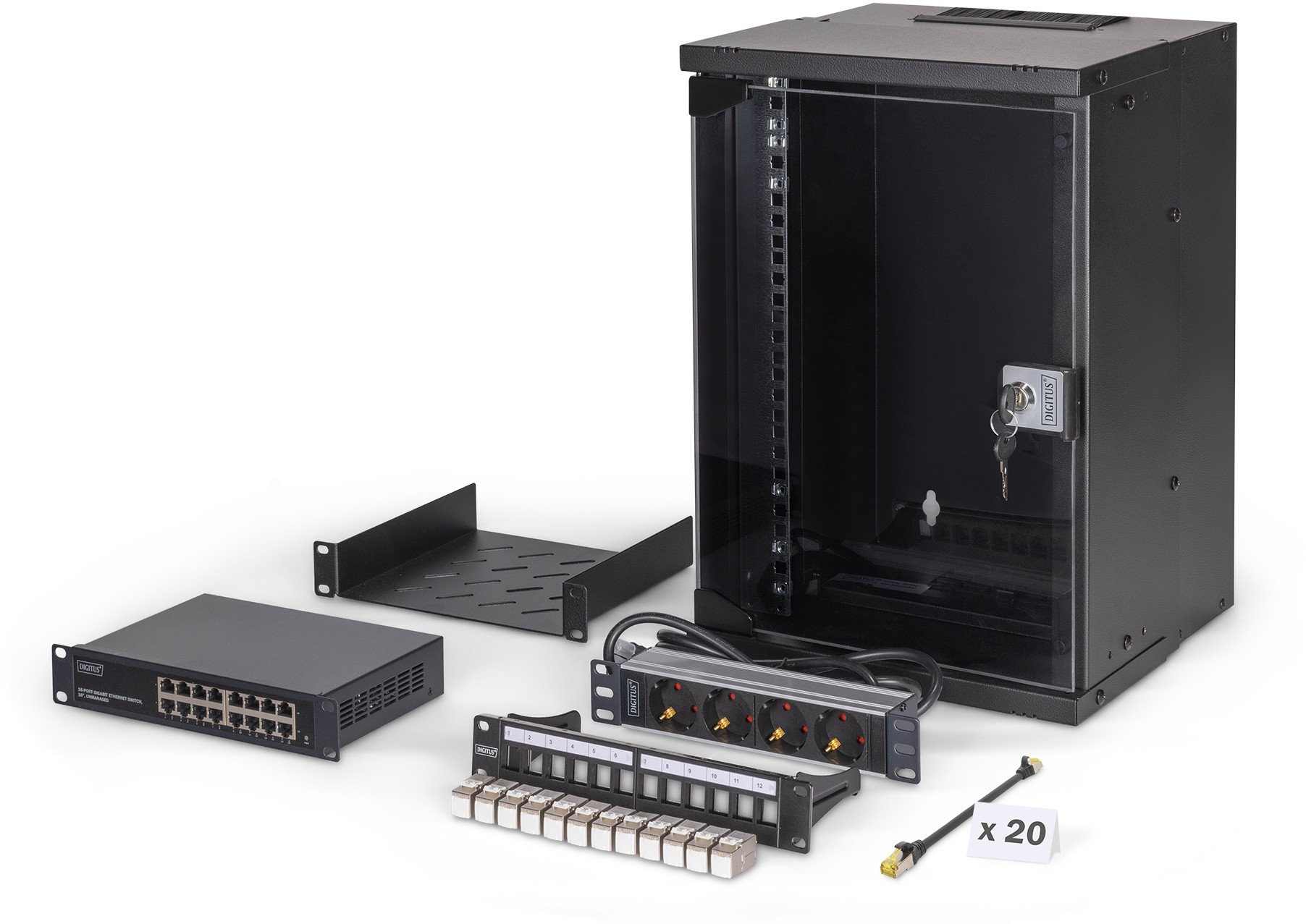 DIGITUS Netzwerk-Set 254 mm (10") - 9HE, 315x300 mm (BxT) sw