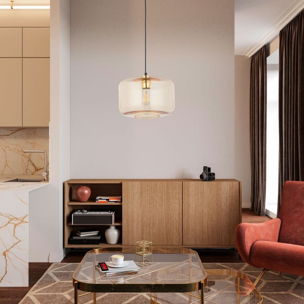 TK Lighting Alma 4900 lampa wisząca zwis 1x15W E27 bursztynowa/czarna