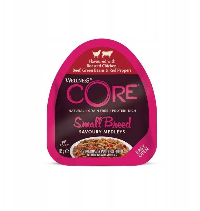Dolina Noteci Core Small Breed Savoury Medleys karma mokra dla dorosłych psów małych ras kurczak wołowina zielona fasolka czer. papryka 85g szalka