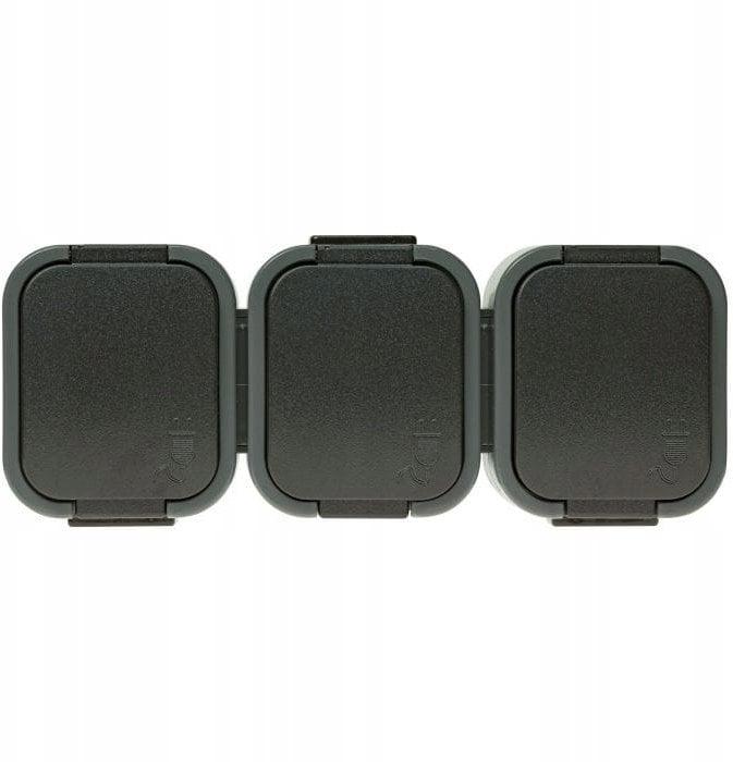 Orno Gniazdo potrójne n/t 3x2P+Z, bryzgoszczelne z klapką B2, IP54, NT-316 B2, szary/czarny, OR-OE-7809/GB