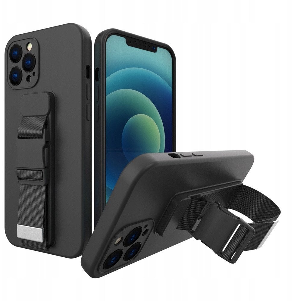 Rope case żelowe etui ze smyczą łańcuszkiem torebka smycz iPhone 12 Pro Max czarny