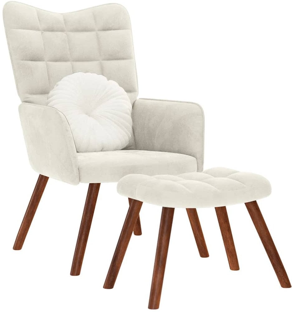 vidaXL Fotel relaksacyjny ze stołkiem, kremowy aksamit