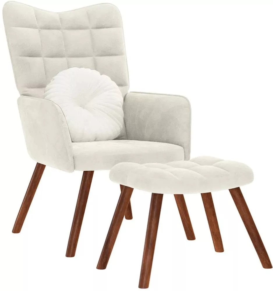 vidaXL Fotel relaksacyjny ze stołkiem, kremowy aksamit