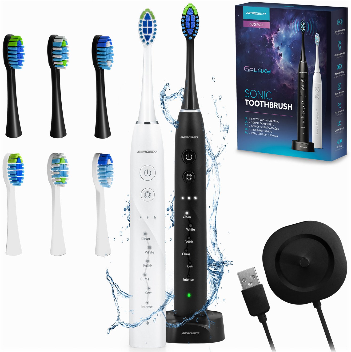 Szczoteczka soniczna do zębów zestaw 2 szt Berdsen Galaxy Duo