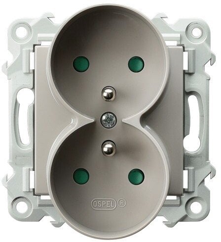 Ospel Gniazdo podwójne z uziemieniem z przesłonami torów prądowych, moduł bez ramki kaszmirowy beż GP-2ZRZP/m/83