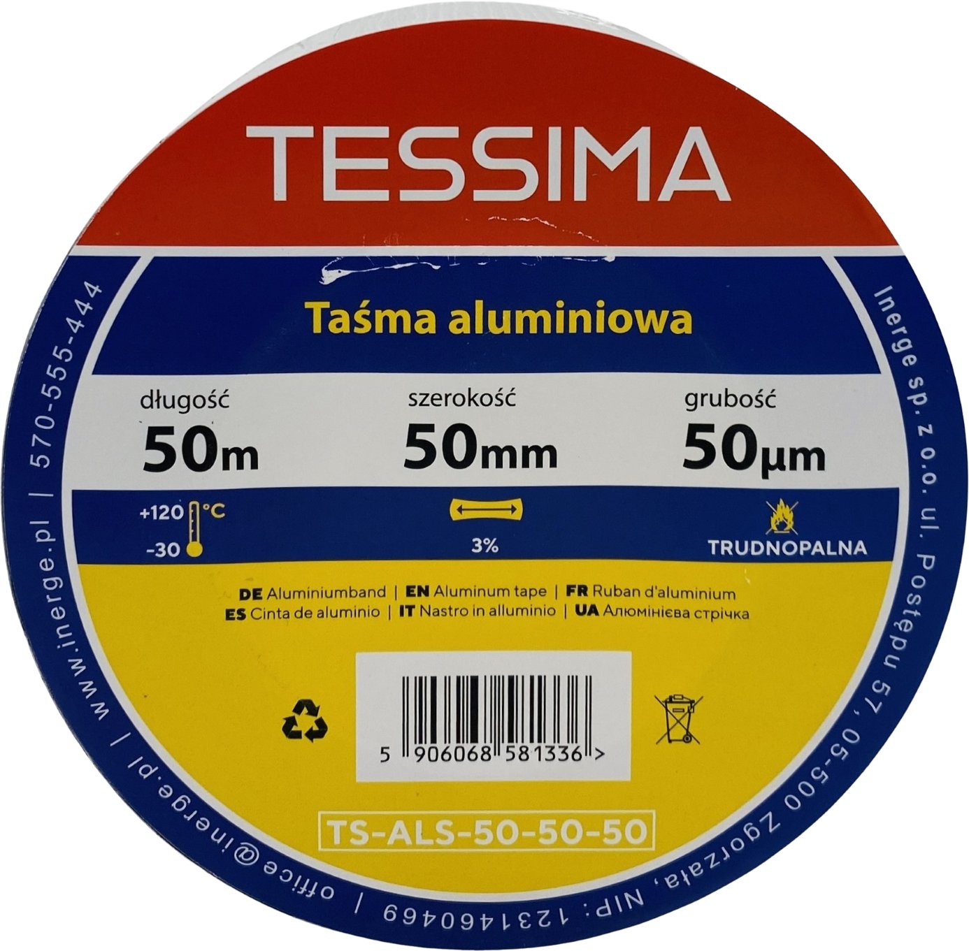 Taśma aluminiowa 50m 50mm 0.05mm TESSIMA