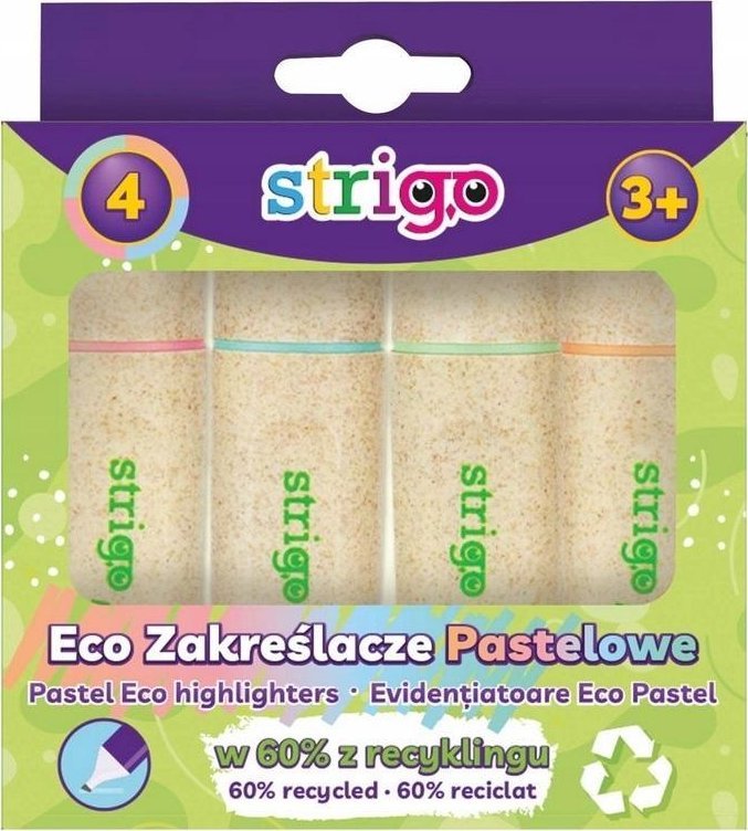 Strigo Zakreślacz Eco* Hi-text pastel 4szt mix STRIGO