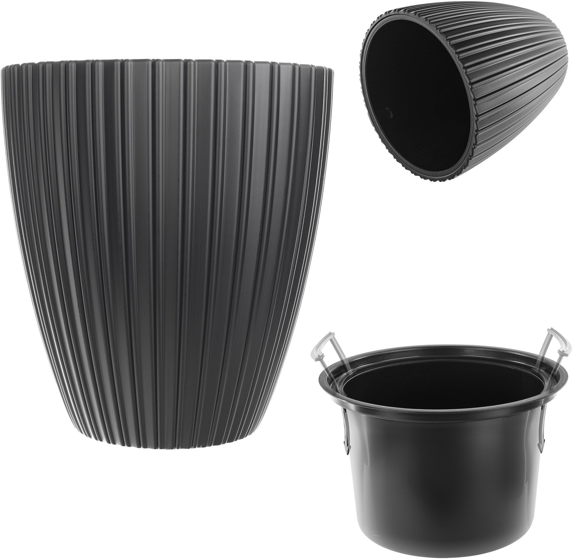 KADAX Doniczka Donica Na Kwiaty 30cm Osłonka Z Wkładem Kwietnik Plastikowa Czarna