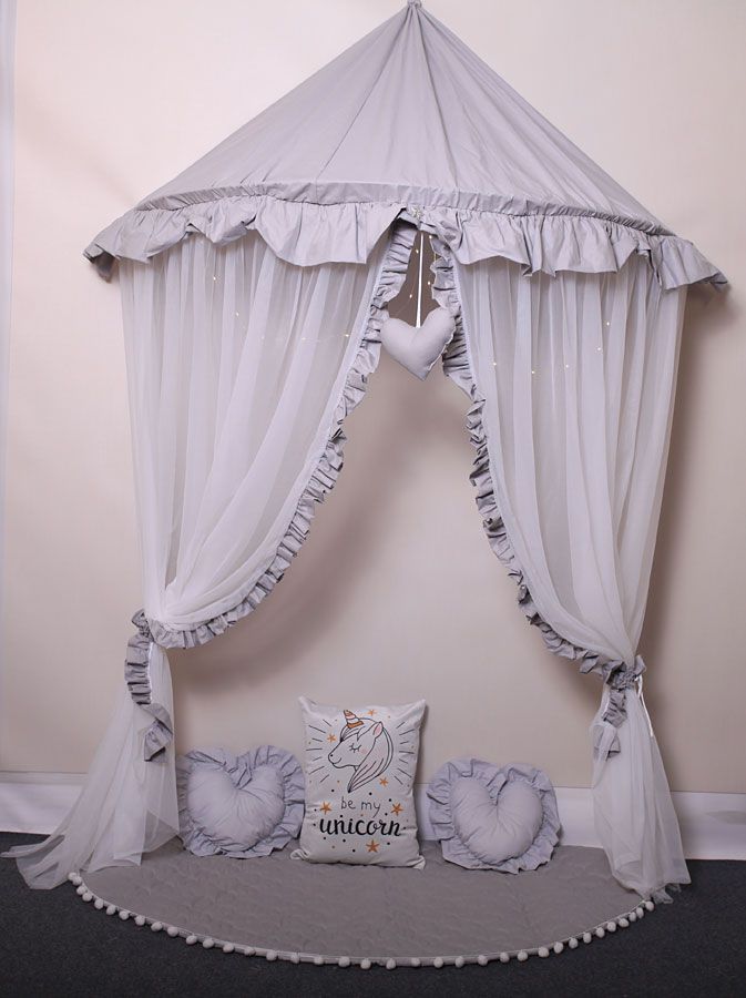 Elior Szaro-biały baldachim dziecięcy z 3 poduszkami matą - Sentopia 3X