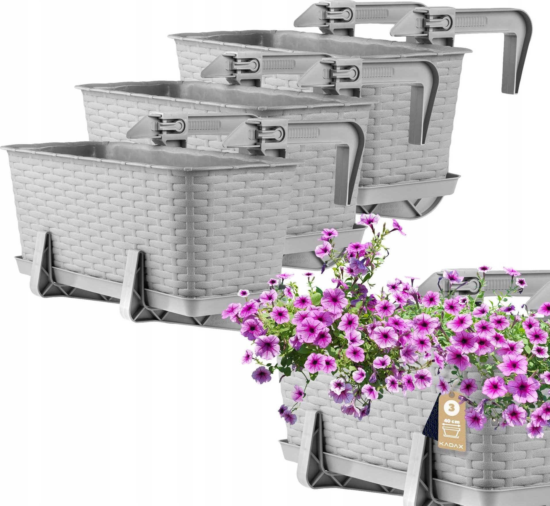 Kadax KADAX 3x Skrzynka Balkonowa Doniczka 40cm Uchwyty