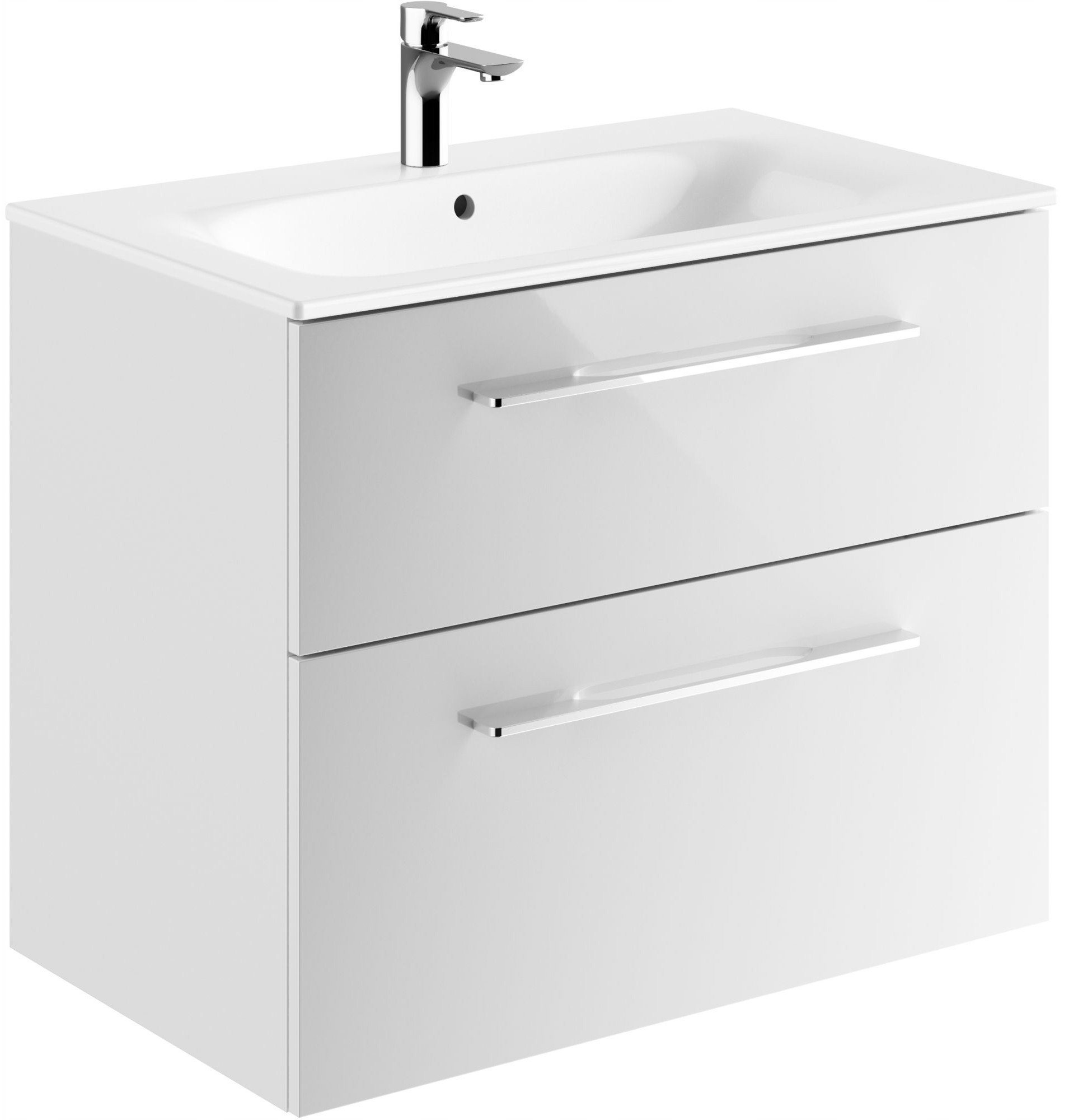 Zestaw umywalki meblowej Geberit Selnova Square, slim, z szafką pod umywalkę, dwie szuflady 80 cm Biały / Lakierowany na wysoki połysk