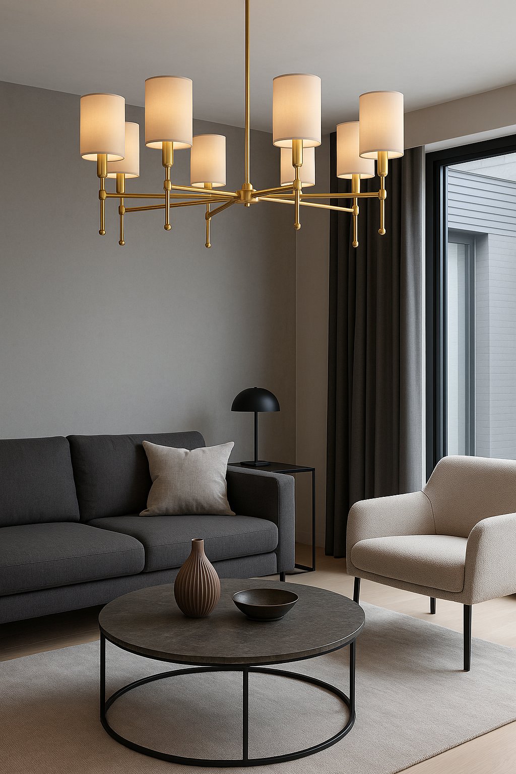 Lampa wisząca Velora złoty patynowany żyrandol w stylu modern classic, elegancki żyrandol z mosiądzu 8-ramienny