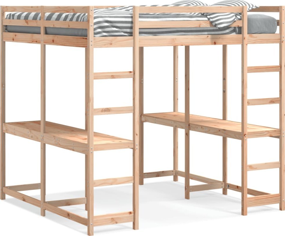 vidaXL Łóżko na antresoli, z biurkiem i drabinką, 140x200 cm, sosnowe