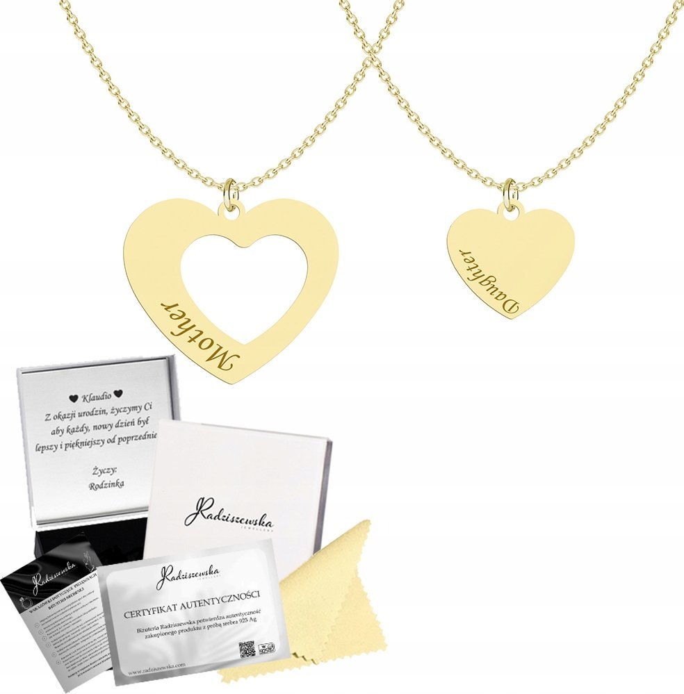 Radziszewska Jewellery Złoty Naszyjnik dla Mamy i Córki Prezent Biżuteria 925 GRAWER GRATIS