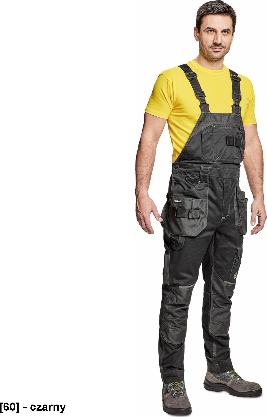 CERVA DAYBORO ogrodniczki - męskie ogrodniczki robocze, odblaskowe elementy, 62% bawełna, 32% poliester, 3% spandex - czarny 48