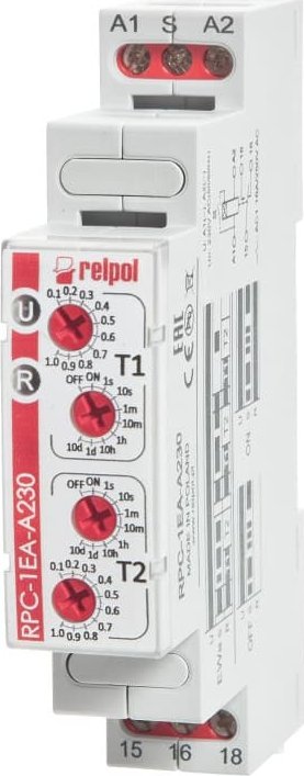 Relpol Przekaźnik czasowy 1P 1sek-10dni 230V AC 50/60 Hz opóźnione wyłączenie RPC-1EA-A230 863204