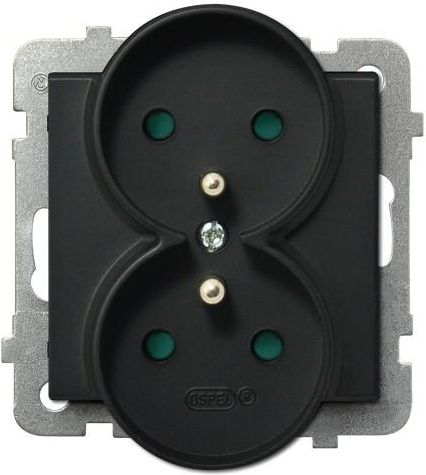 Ospel Gniazdo Sonata podwójne z uziemieniem i przesłonami czarny metalik (GP-2RRZP/m/33)