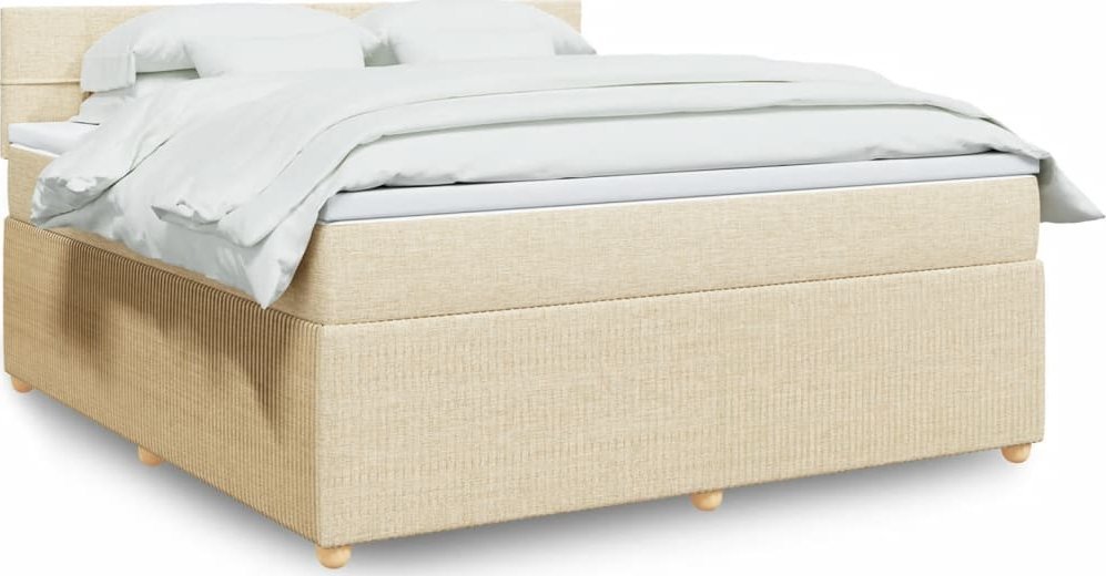 vidaXL vidaXL Łóżko kontynentalne z materacem, kremowe, tkanina, 180x200 cm