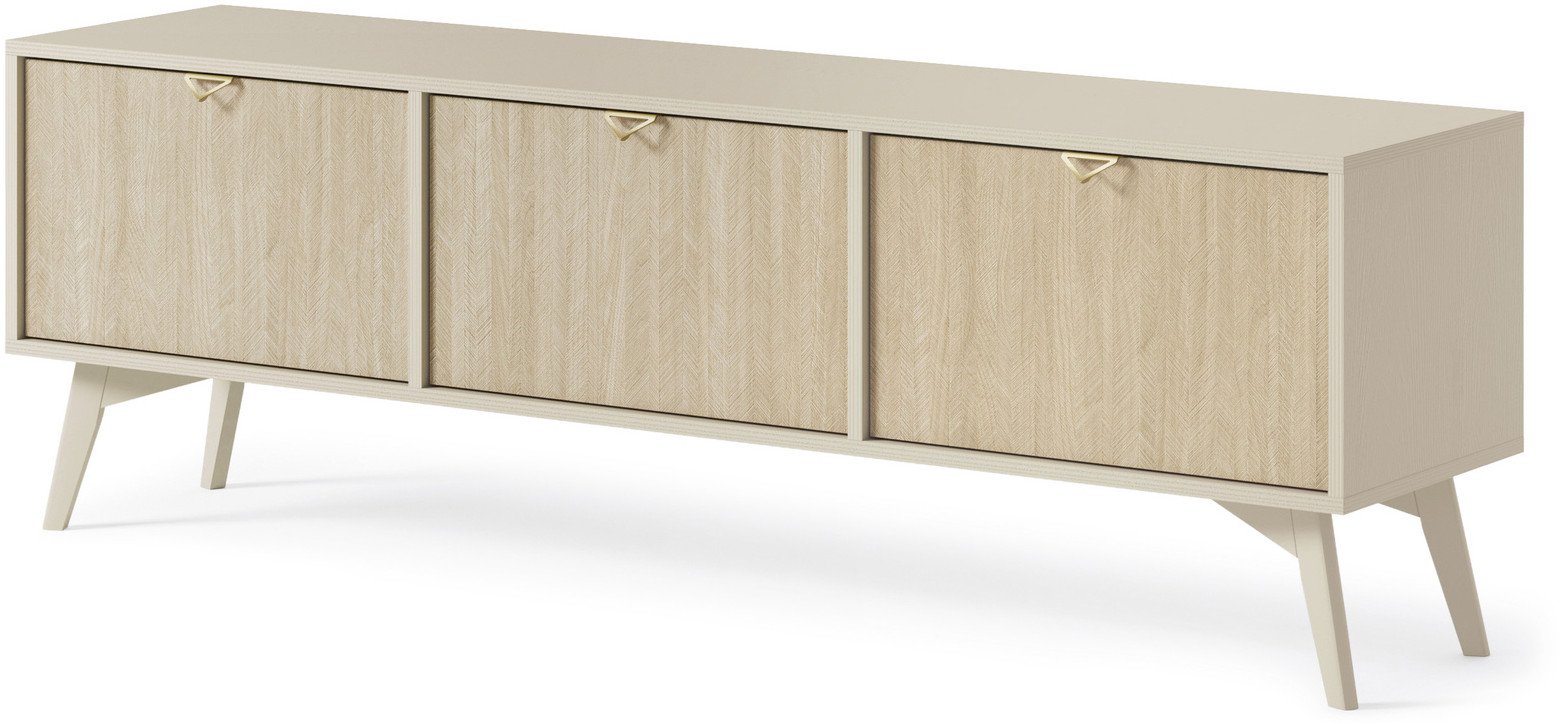 Szafka RTV Silva 158cm w kolorze Piaskowy Beż/Jodełka Scandi