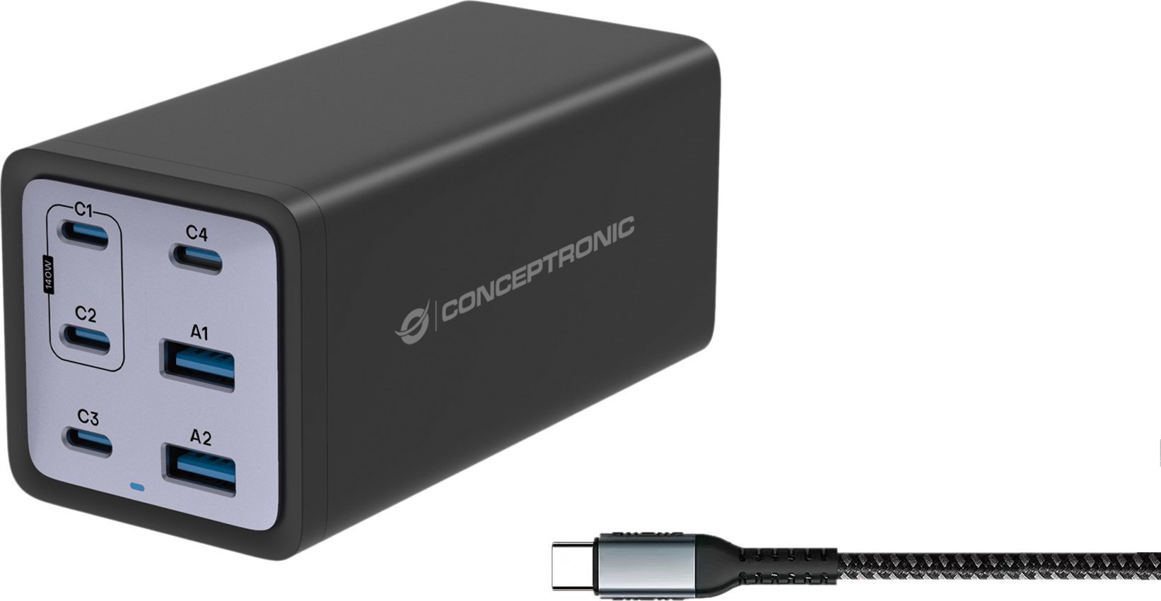 Ładowarka Conceptronic CONCEPTRONIC Ladegerät 6Port 200W,4xUSB-C,2xUSB-A +3-in-1 sw