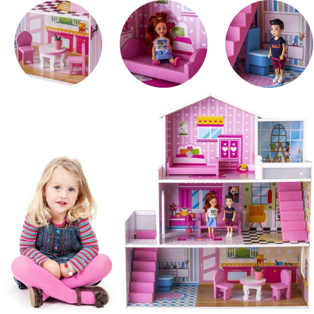 Śliczny drewniany domek dla lalek do wysokości ok. 18 cm