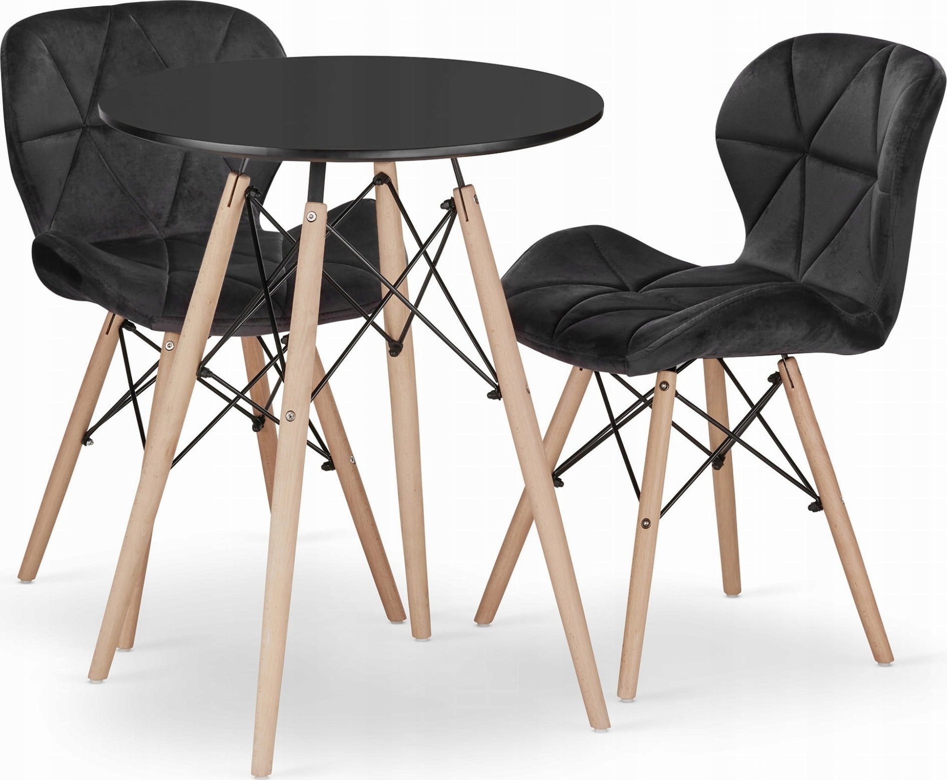 Leobert Zestaw stół okrągły TODI 60 czarny + 2 krzesła LAGO czarne