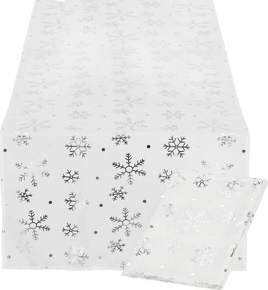 Springos Bieżnik na stół świąteczny 183x35cm obrus świąteczny w śnieżynki biały UNIWERSALNY