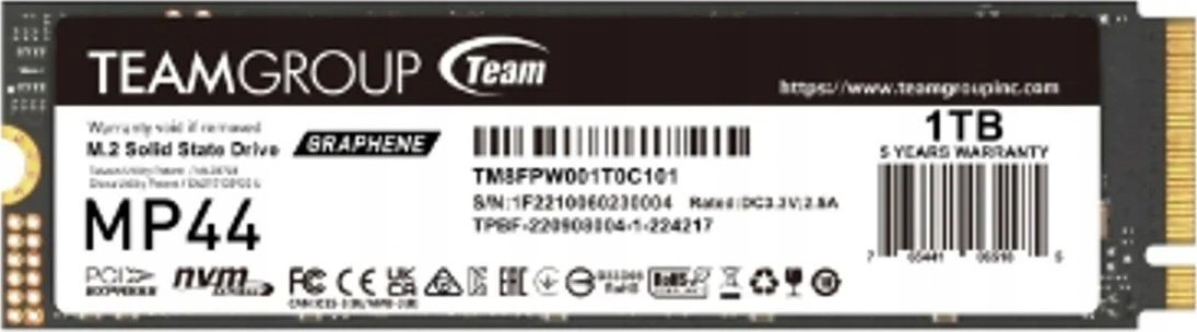 Dysk SSD TeamGroup MP44 1TB M.2 2280 PCI-E x4 Gen4 NVMe (TM8FPW001T0C101)
