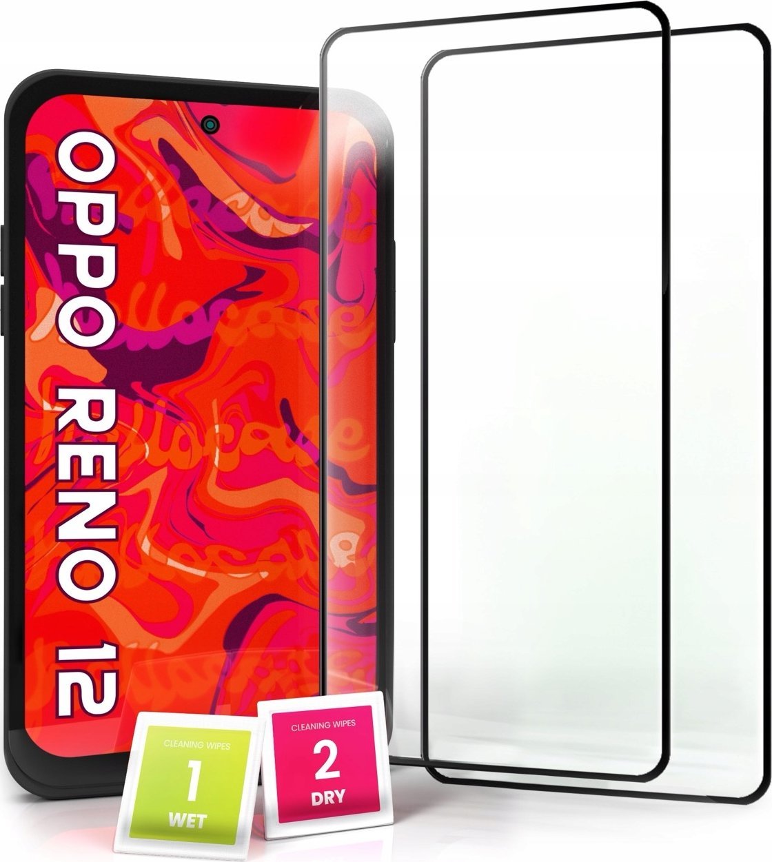 Hello Case 2-pak Szkło Hartowane do Oppo Reno12 Ochronne Pełne Na cały ekran 5D 9H