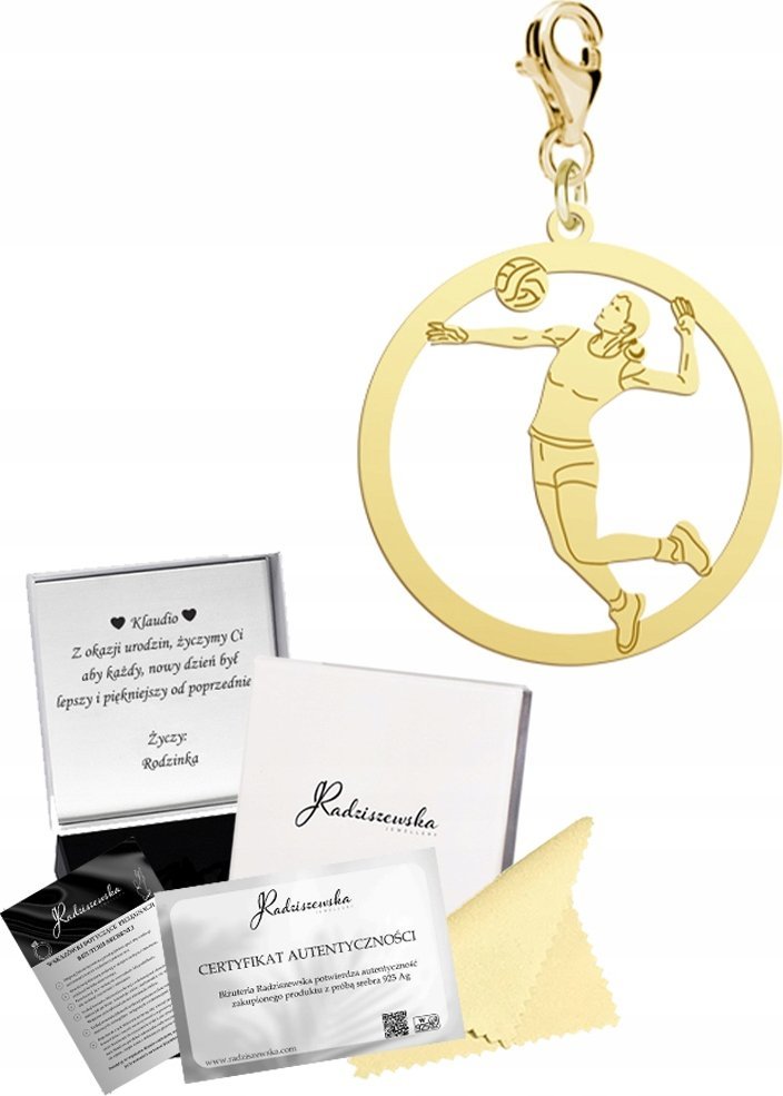 Radziszewska Jewellery Złoty Charms Siatkówka Damska Siatkarka Karabińczyk SREBRO 925 DEDYKACJA