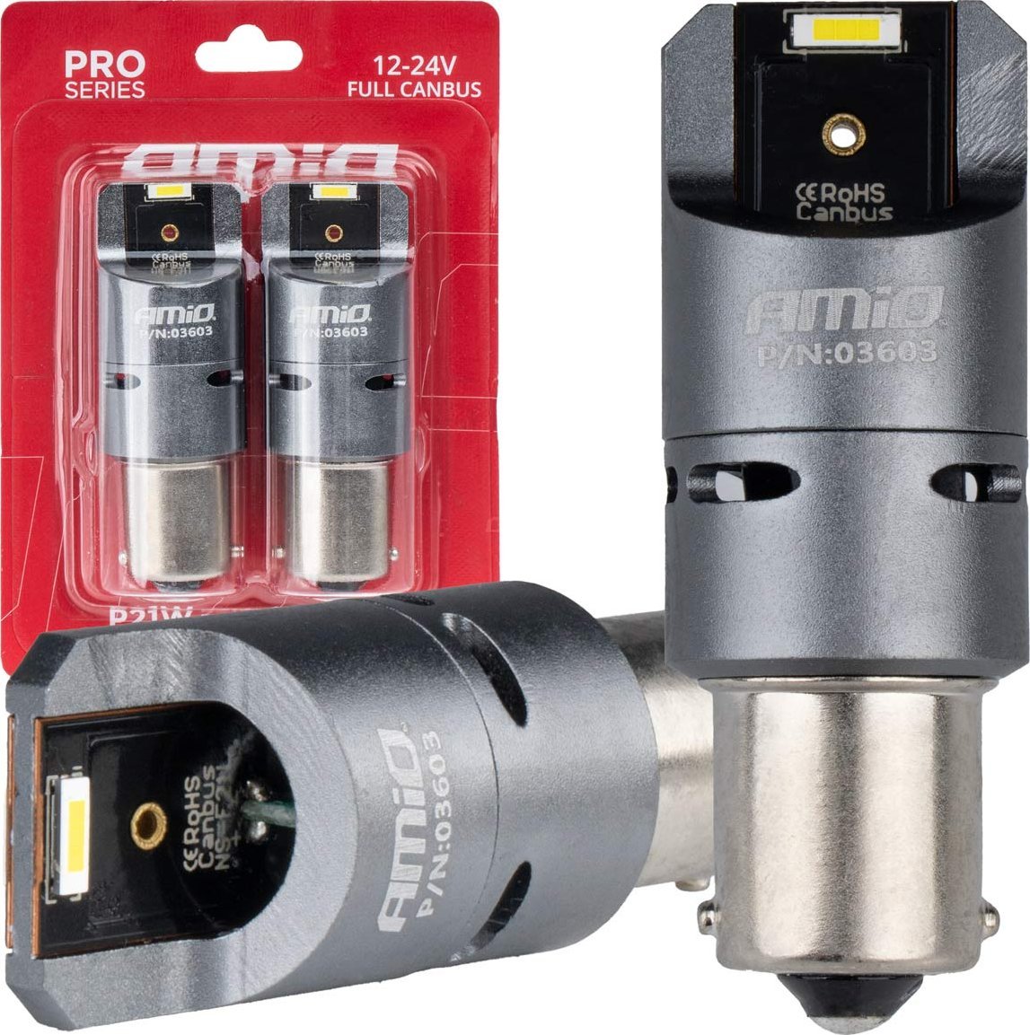 AMiO Żarówki led full canbus pro ba15s p21w 2x1860smd białe 12v 24v amio-03603