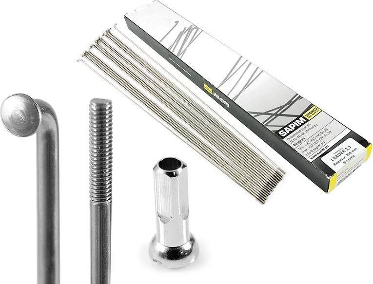 Sapim Zestaw 18 szt. - Szprychy Sapim Leader 2,3 mm stal nierdzewna srebrne + nyple