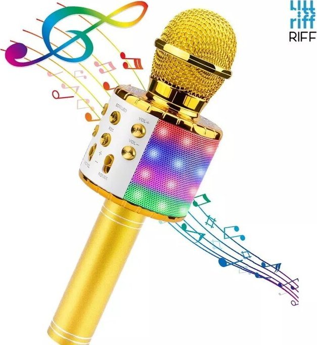 Riff WS-858 Karaoke Bērnu & Vecāku Prieka Efektu Mikrofons ar skaļruņiem & Ierakstu Micro USB AUX Zeltains