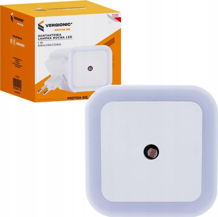 Kontaktowa lampka nocna LED 6,5x6,5cm 220V z czujnikiem zmierzchu