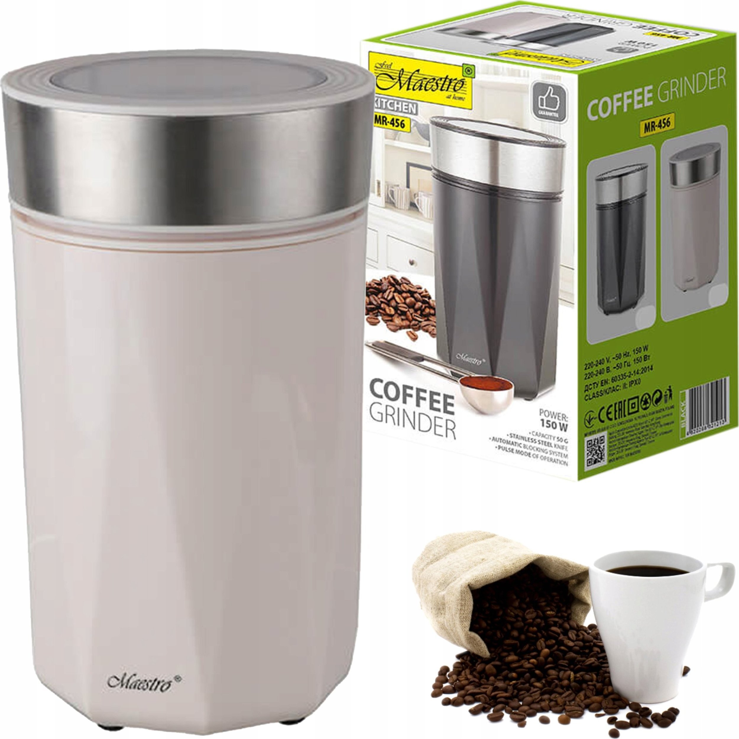 Młynek do kawy Maestro Młynek do kawy 50g 150W MR-456-IVORY
