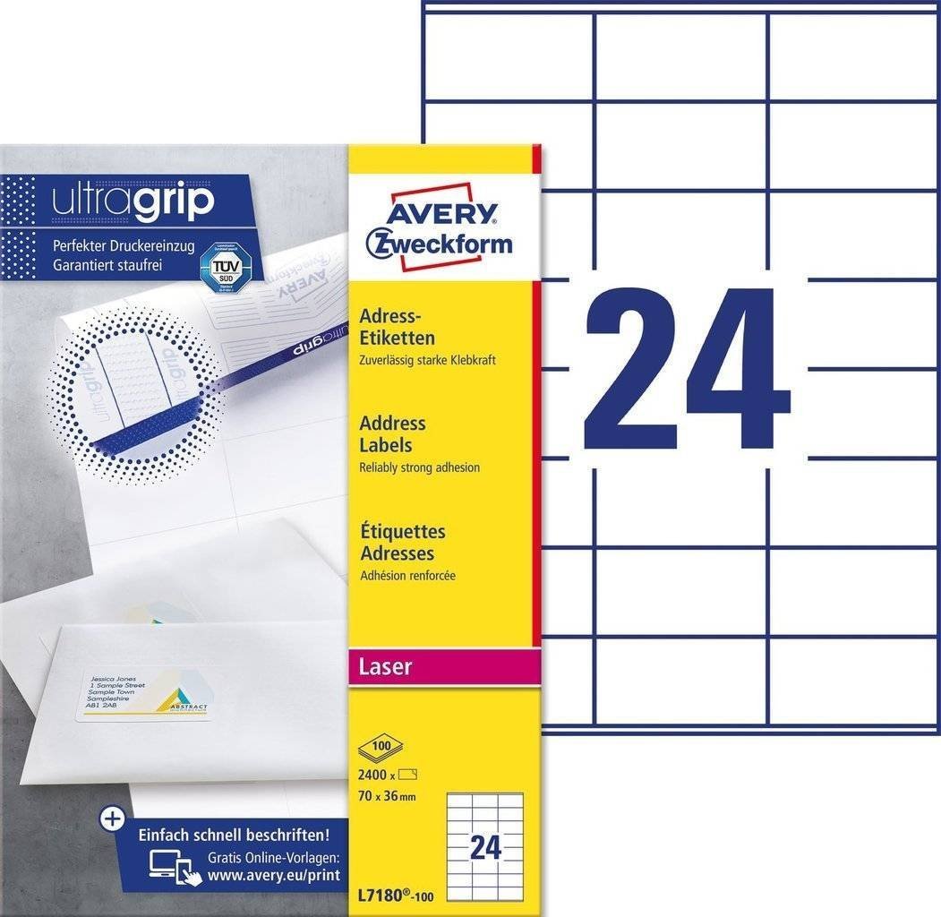 AVERY L7180-100, White, Self-adhesive printer label, A4, Rectangle, 70 mm, 36 mm