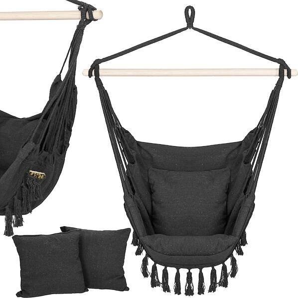 Springos Hamak brazylijski z poduszkami fotel wiszący krzesło boho ciemnoszare UNIWERSALNY