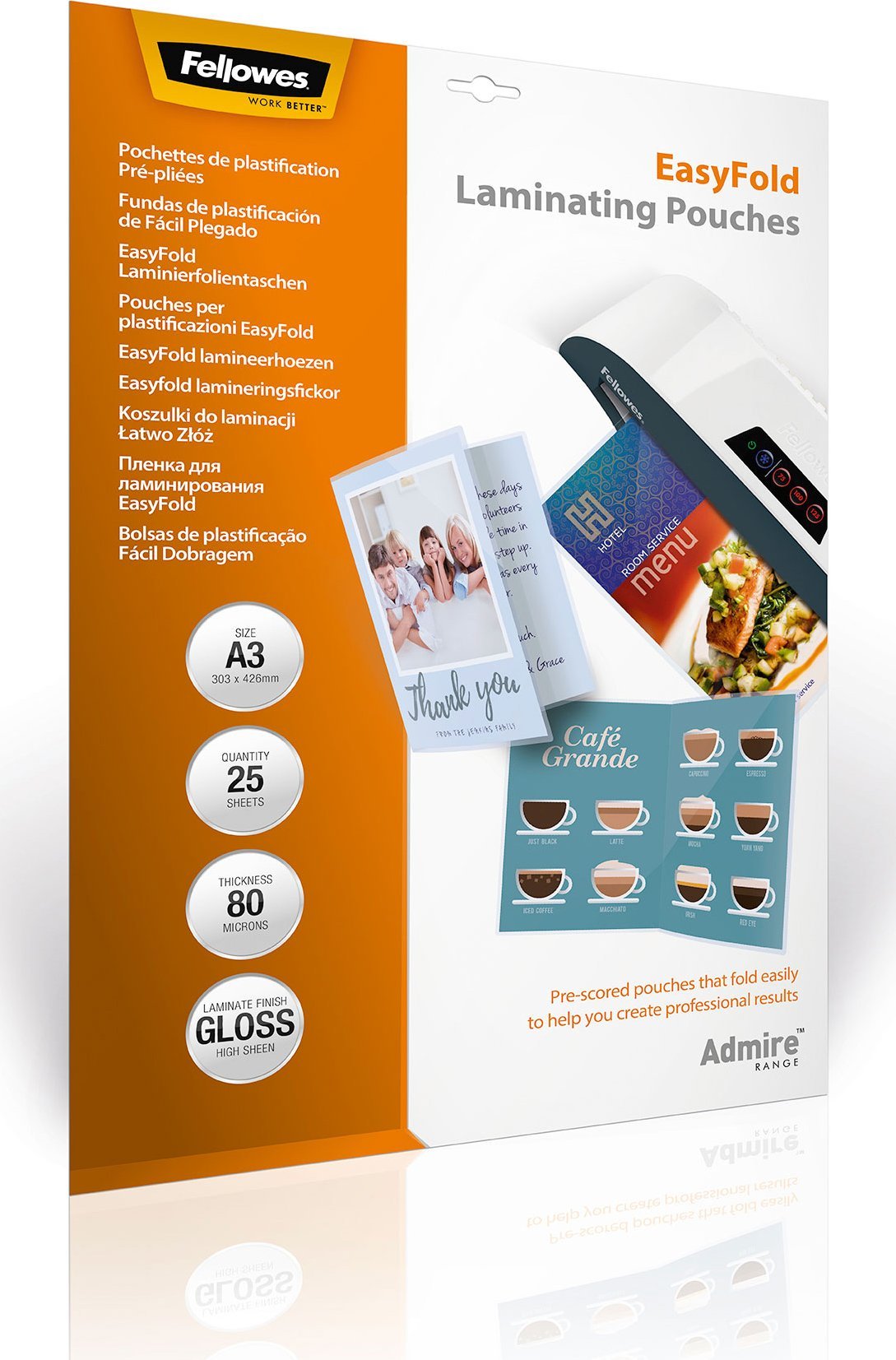 Fellowes LAMINATOR POUCH EASYFOLD/A3 80 25PCS 5602001 FELLOWES