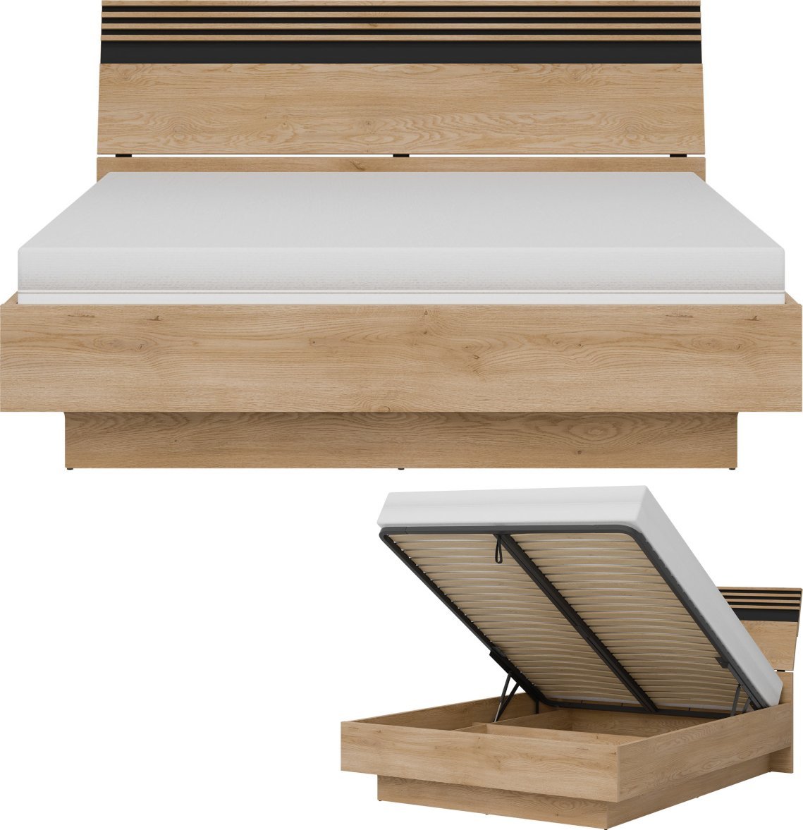 Łóżko 180x200 z pojemnikiem i stelażem Lamele Dąb Cremona Czarny FERRO FE18