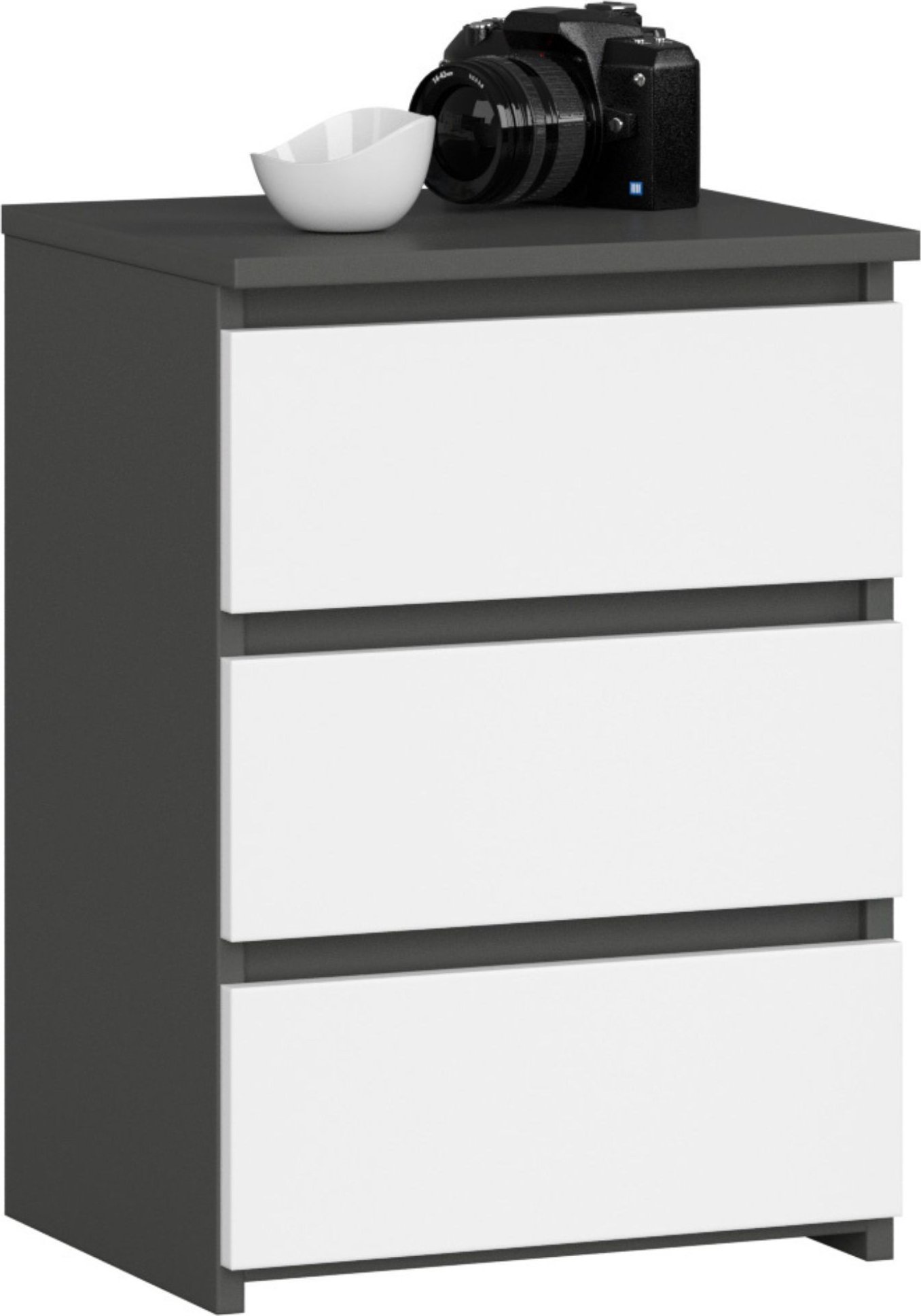 Fabryka Mebli Akord Szafka nocna CL3 40 cm 3 szuflady - grafit szary-biała