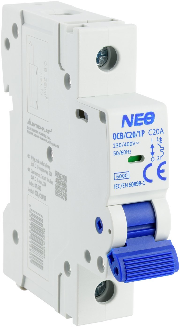 Wyłącznik nadprądowy 1P C 20A 6kA NEO OCB/C20/1P 87.650