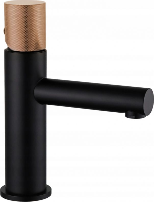 Bateria umywalkowa Mexen Elba One stojąca czarny mat + różówe złoto