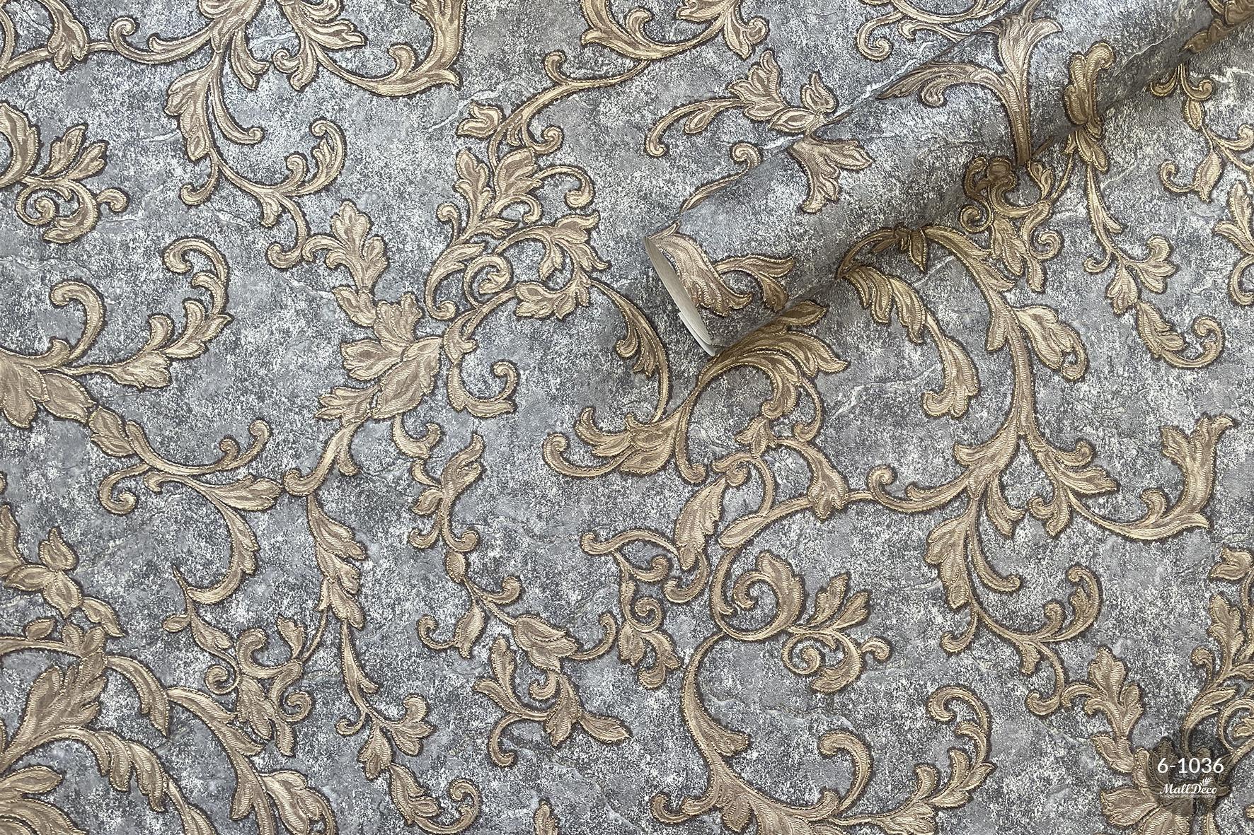 MallDeco TAPETA WINYLOWA BELIS DECOR CIEMNOSZARO-ZŁOTA