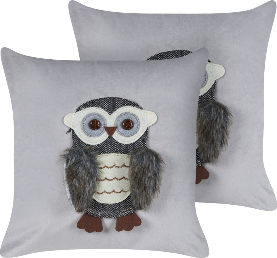 Beliani 2 welurowe poduszki dla dzieci w sowy 45 x 45 cm szare OPHYRYS