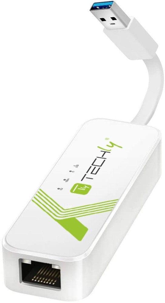 TECHLY USB3.0 RJ45 Adapter Weiss USB Stecker Typ A am Kabel auf RJ45 Netzgeschwindigkeit 10/100/1000 MBit/s